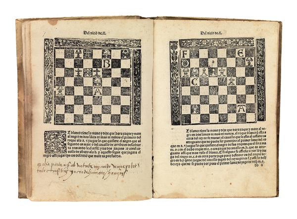 Lot 113: Luis de Lucena, Arte de Ajedres, first edition of the earliest extant manual on modern chess, Salamanca, circa 1496-97.  Estimate $10,000 to $15,000.  