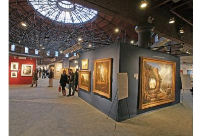 View of the Boston International Fine Art Show in the domed, circular Cyclorama building.