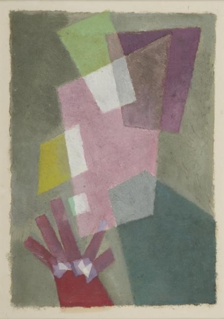 Fritz Levedag.  "Red Hand and Shapes".  Oil on paper, 8 1/2 x 6 1/4 inches.