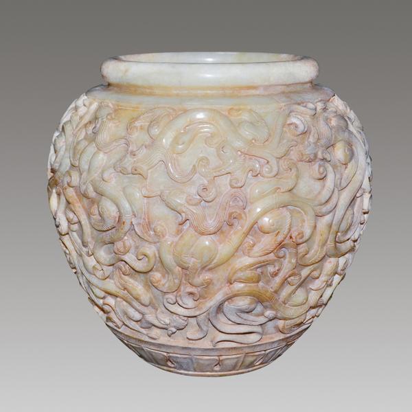 Han Dynasty carved jade jar.  Lot 120, Gianguan Auctions.  June 10 sale.  