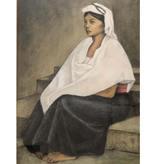 Francisco Zuniga (Mexican, 1912-1997), portrait of a seated woman in traditional Central American attire; watercolor, charcoal and pencil on paper, signed and dated ‘84.  Estimate $2,000-$3,000