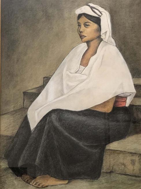 Francisco Zuniga (Mexican, 1912-1997), portrait of a seated woman in traditional Central American attire; watercolor, charcoal and pencil on paper, signed and dated ‘84.  Estimate $2,000-$3,000