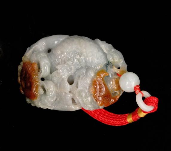 Lotus Pond Mythical Beast Carved Jadeite Pendant