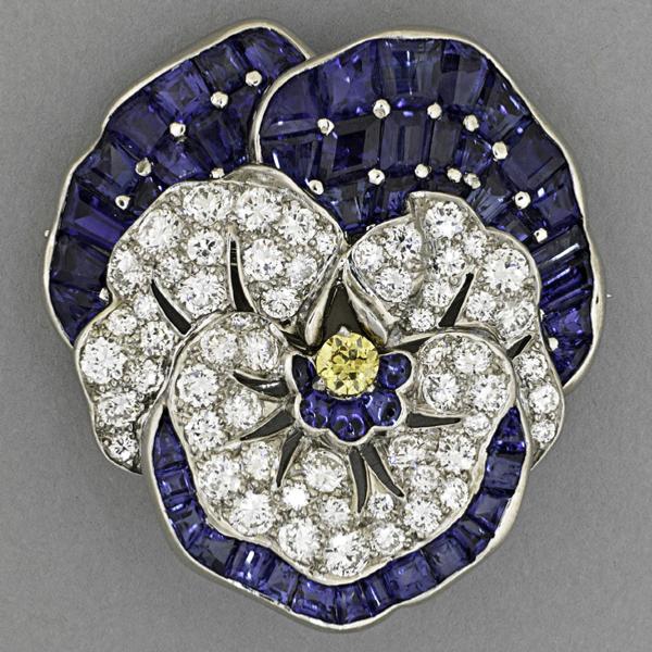 1425, Oscar Heyman Sapphire and Diamond Pansy Brooch, $8,000-12,000