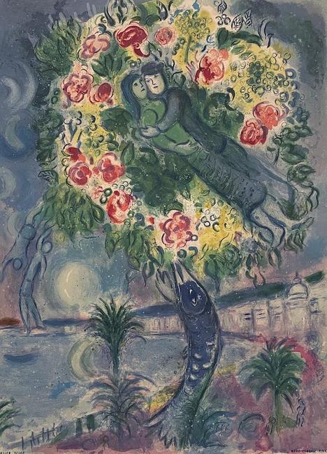 Marc Chagall (Russian/French, 1887-1985), ‘Couple et Poisson,’ lithograph on Arches paper from period edition, 107/150, artist-signed and numbered in pencil.  Estimate $10,000-$15,000