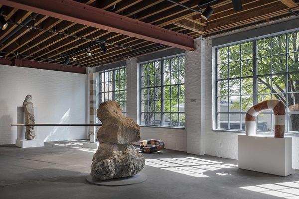 Janine Antoni’s "and" (center) installed among works by Isamu Noguchi.  On view in "Museum of Stones" at The Noguchi Museum, 2015.  © The Noguchi Museum.  Photo: Elizabeth Felicella 