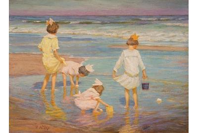 EDWARD HENRY POTTHAST, "Wading", oil on board, 11 1/4 x 15 1/2 in., estimate: $30,000-50,000