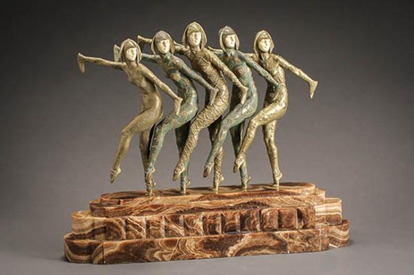 Demétre Chiparus (Romanian 1886-1947), Les Girls, chryselephantine cold painted bronze sculptures