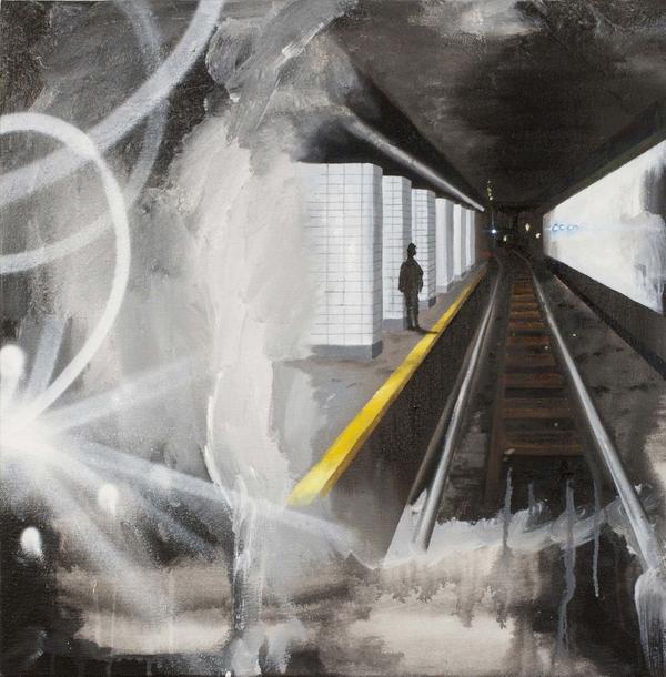 Underground Entrance, 2011, Oil, acrylic, spray paint on canvas, 24 x 24 in.