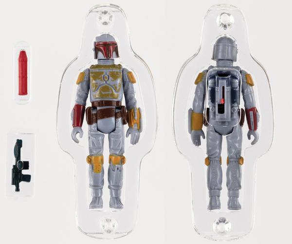 1979 Star Wars Boba Fett rocket-firing prototype action figure, J-slot, version 2, bears copyright stamps, AFA-graded 50 VG.  Archivally encapsulated with Collectible Investment Brokerage (CIB) COA.  Extremely rare and sought after.  Estimate $100,000-$200,000 