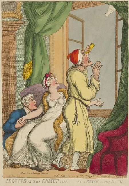 Thomas Rowlandson, British (1756-1827), Looking At The Comet Till You Get A Criek [sic] In The Neck, 1811, Hand-colored etching, 13 11/16 x 9 5/8 inches