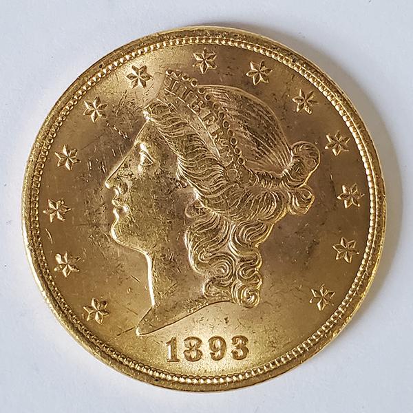 1893 Liberty Head Double Eagle gold coin.  Estimate $2,200-$2,600