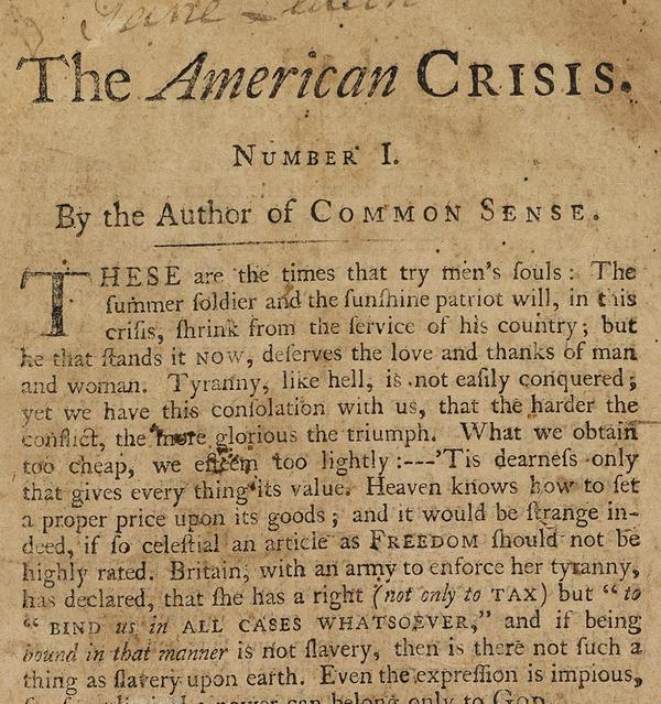 Lot 19: Thomas Paine, The American Crisis, Parts I & II, first separate edition, first state, Philadelphia, 1776-77.  Estimate $50,000 to $75,000.