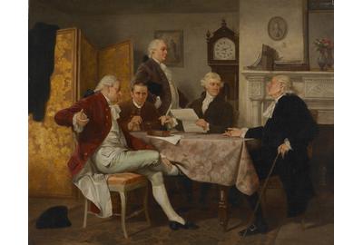 Alonzo Chappel Drafting the Declaration of Independence.  n.d.  Oil on canvas.  20 x 24 in.  August Heckscher Collection 1959.184