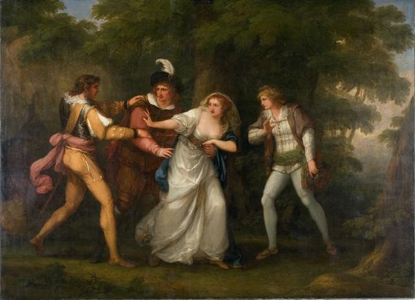 Kauffmann, Angelica, Valentine, Proteus, Sylvia and Giulia in the Forest (Scene from "Two Gentlemen of Verona" Act V, Scene IV), 1788.  Oil on Canvas.  Museum purchase in memory of Winifred Herman Friedman (Class of 1945).