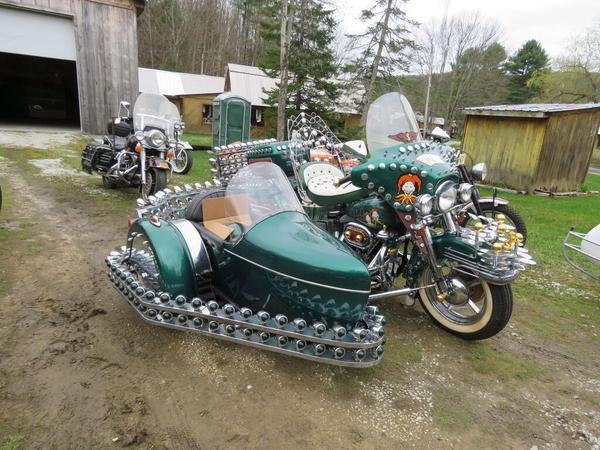 1976 Harley-Davidson FLH motorcycle with a sidecar that Mr.  Bearor dubbed “The Joker”.  Many hours and thousands of dollars went into this custom, one-of-a-kind motorcycle.  