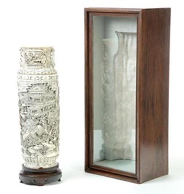 The successful bidder for this carved ivory vase, the top lot of the sale which sold for $55,813, arrived at the auction with a mission: to buy this lot.  She was so enthusiastic that as the bidding began she kept upping the bid increments shouting "$10,000" and then $15,000" to move the process along.