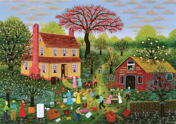 Mattie Lou O'Kelley ( American, 1908 – 1997), Yard Sale , 1979, o il on canvas, 28 x 40 inches.  High Museum of Art, Atlanta, Purchase with funds from the Mattie Lou O'Kelley Endowment, 1999.94.  (c) Mattie Lou O'Kelley Trust 