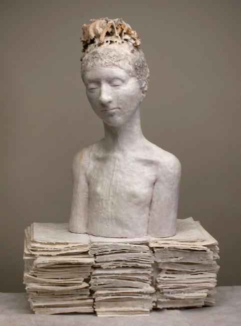 Carolyn Wirth, "I Read Emily Dickinson All Last Winter", fired terra cotta, waxes, paper, found objects.