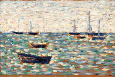 La Mer à Grandcamp (The Sea at Grandcamp) by Georges Seurat.  Circa 1885.  Highly important, this painting is among the key works in the founding of the Neo-Impressionist movement.