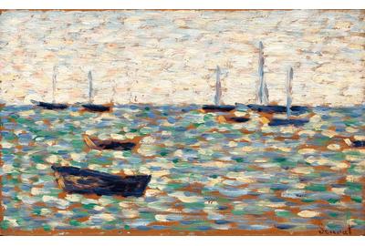 La Mer à Grandcamp (The Sea at Grandcamp) by Georges Seurat.  Circa 1885.  Highly important, this painting is among the key works in the founding of the Neo-Impressionist movement.