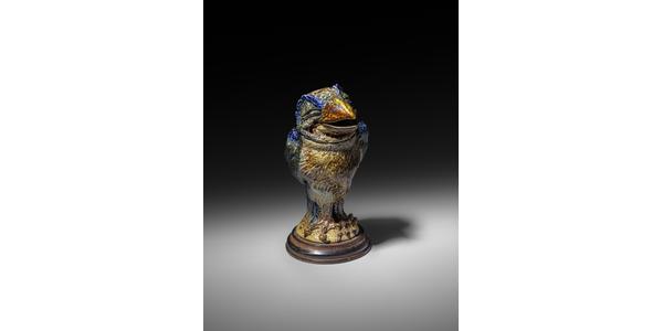 A Martin Brothers stoneware bird jar and cover by Robert Wallace Martin, from the Daryl Fromm collection – £28,000 in the November 27 auction at Woolley & Wallis in Salisbury.