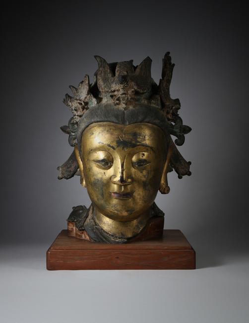 A Chinese Gilt Bronze Head of the Daoist Immortal Mazu, Yuan/Ming Dynasty 