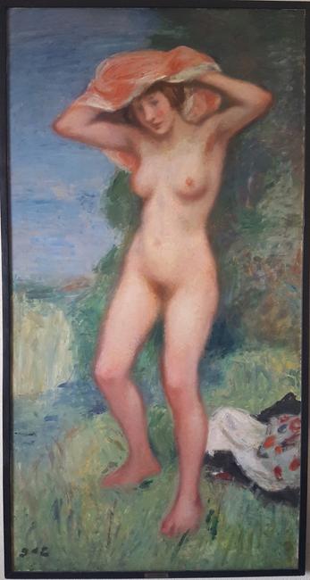 LOT 1O Artist: Georges D'Espagnat (1870-1950) Title: Femme Nue Medium: Oil on Canvas Size: 33” x 64” (84 x 162.5 cm) approximate canvas size Provenance: Estate of Louis & Annette Kaufman.  ESTIMATE: $12,000-18,000 