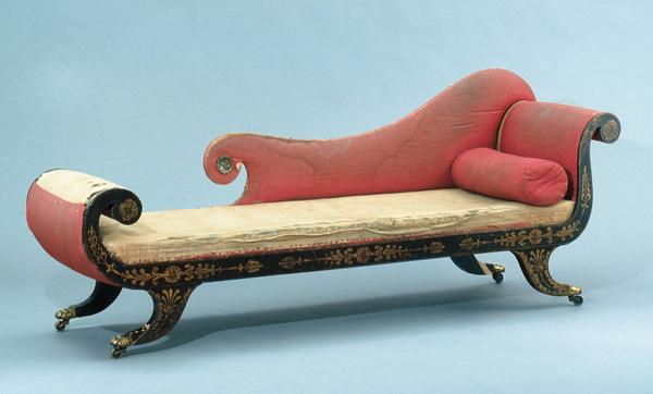 Couch, attributed to Hugh Finlay, Baltimore, Maryland, 1819-1821, tulip poplar, paint and brass; linen, iron, hair stuffing, wool and silk, Museum purchase, Bridget and Alfred Ritter in honor of Milly McGehee and Deanne Deavours, 2003-1, 1