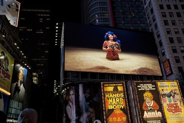 Björk in Times Square, Photo by Ka-Man Tse