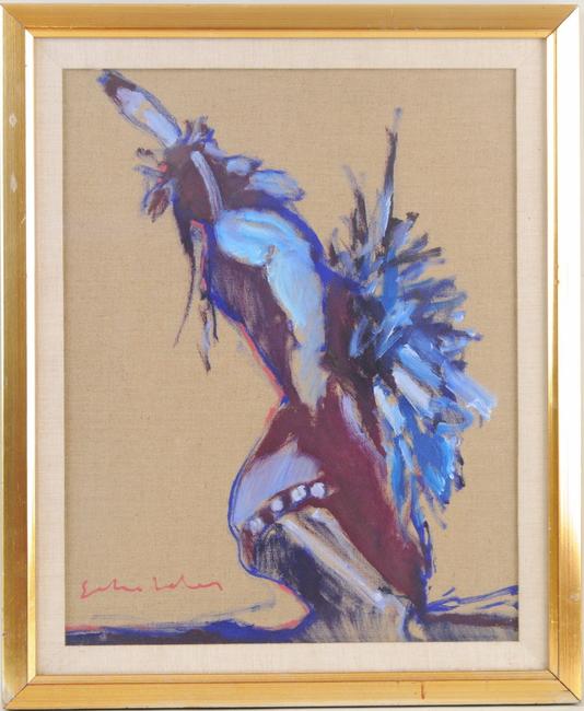 Framed Fritz Scholder Oil Linen Of A Native Dancer