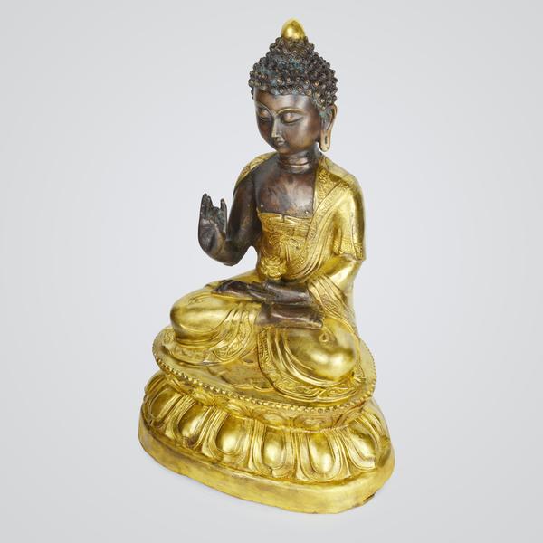 Buddha Amitabha, bronze, with four character Xuande mark.  Lot 228.  Gianguan Auctions, June 9, 2018.