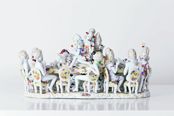 Chris Antemann, Forbidden Fruit Dinner Party, 2013.  Meissen Porcelain®, 15 x 28 x 15 in.  Image courtesy of MEISSEN® 