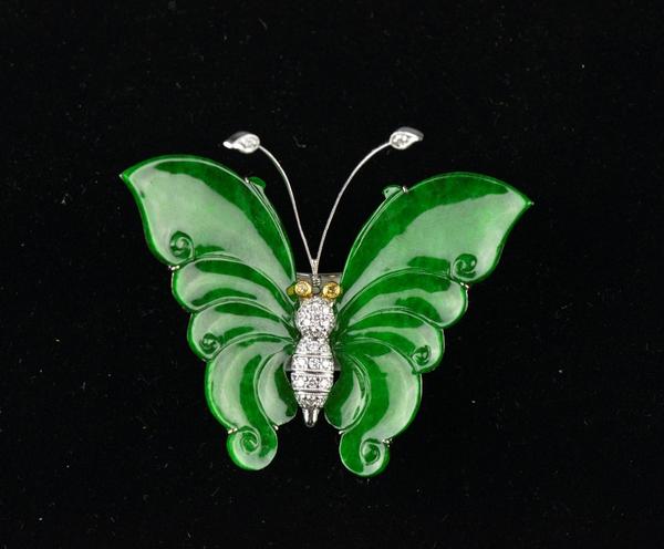 Lot 243: Chinese Emerald Green Burma Jade Butterfly Brooch ($12,000-15,000)