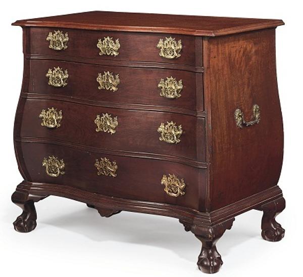 The Dexter family Chippendale Carved Mahogany Serpentine-Front Bombé Chest-of-Drawers, Boston area, 1770-1795 