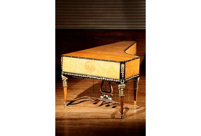 Austrian Ormolu-Mounted Parcel Ebonized and Gilt Gesso Elmwood Piano Forte (estimate: $10,000-$15,000)