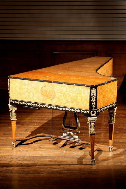 Austrian Ormolu-Mounted Parcel Ebonized and Gilt Gesso Elmwood Piano Forte (estimate: $10,000-$15,000)