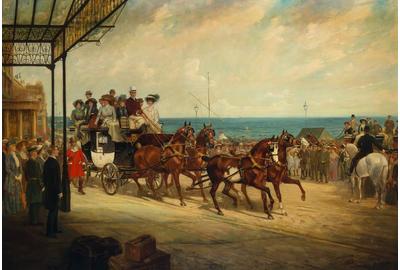 James Lynwood Palmer (British, 1868-1941) Alfred Gwynne Vanderbilt Arriving At Brighton, Driving his Coach "Venture," 1909.