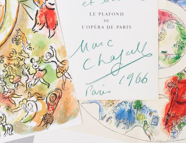 Chagall, Marc (1887-1985), ed.  Jacques Lassaigne.  Le Plafond de l'Opera par Marc Chagall, Signed by Chagall.  Paris: Sauret, [1965] (Estimate $400-$600)