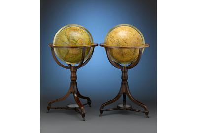 Globes, such as this pair of 18" examples from J.& W.  Cary, afforded their owner a wealth of information right at their fingertips.