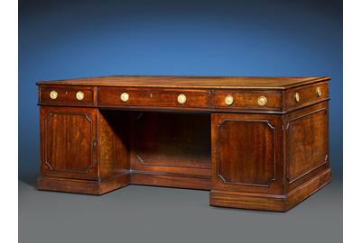 This incredibly rare pedestal desk bears numerous characteristics that suggest its creation by Thomas Chippendale himself.