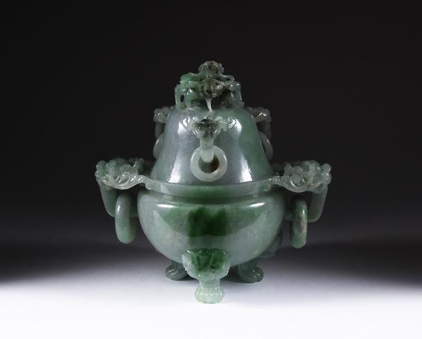 A 20th century Chinese Jadeite Censer and Cover