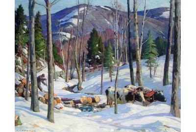 Aldro T.  Hibbard, Log Team, Vermont, ca.  1930, oil on canvas, 40” x 50”