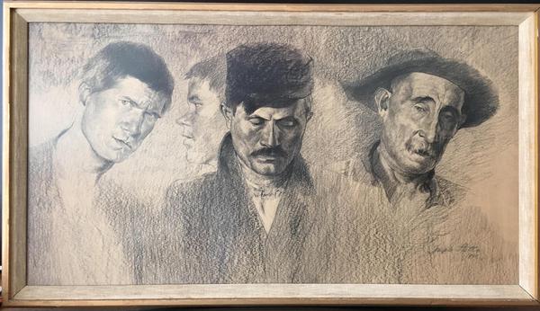 LOT 2B Artist: Joseph Stella (1877-1946) Title: “Pittsburgh Types: In the bread line at Woods Run” Medium: charcoal on paper Size: 18 1/4” x 34 3/8” sheet size Date: 1905 Provenance: - East Coast Private Collection - Collection of Caesar P.  Kimmel Exhibitions: - Whitney Museum - “Joseph Stella” April 22-Oct 9, 1994 ESTIMATE: $10,000-12,000 