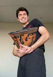 One of the works Felipe Muñoz will discuss is an Archaic Greek bowl attributed to the Kleophrades Painter.  Photomontage courtesy of Alexis Boo ’22.