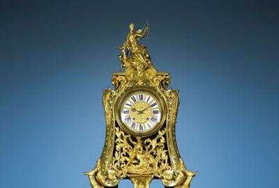 The Augustus III Clock by Jean-Pierre Latz, circa 1745, stands nearly nine-feet high