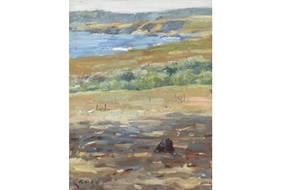 Coastal landscape painted by Chase during lesson in Carmel-by-the-Sea, California, in 1914