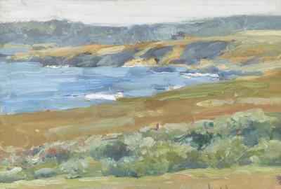 Coastal landscape painted by Chase during lesson in Carmel-by-the-Sea, California, in 1914