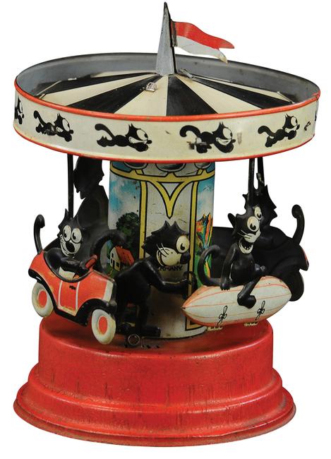 Gunthermann Felix the Cat merry-go-round windup character toy, one of few known examples.  Estimate $10,000-$15,000 