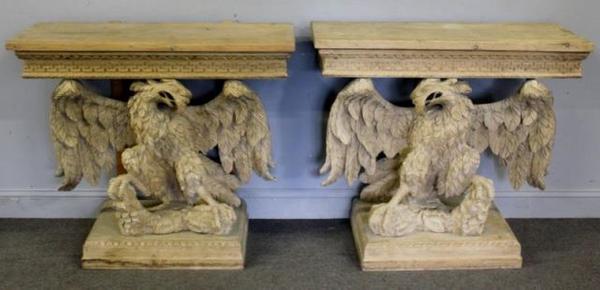 Magnificent carved wood eagle consoles.